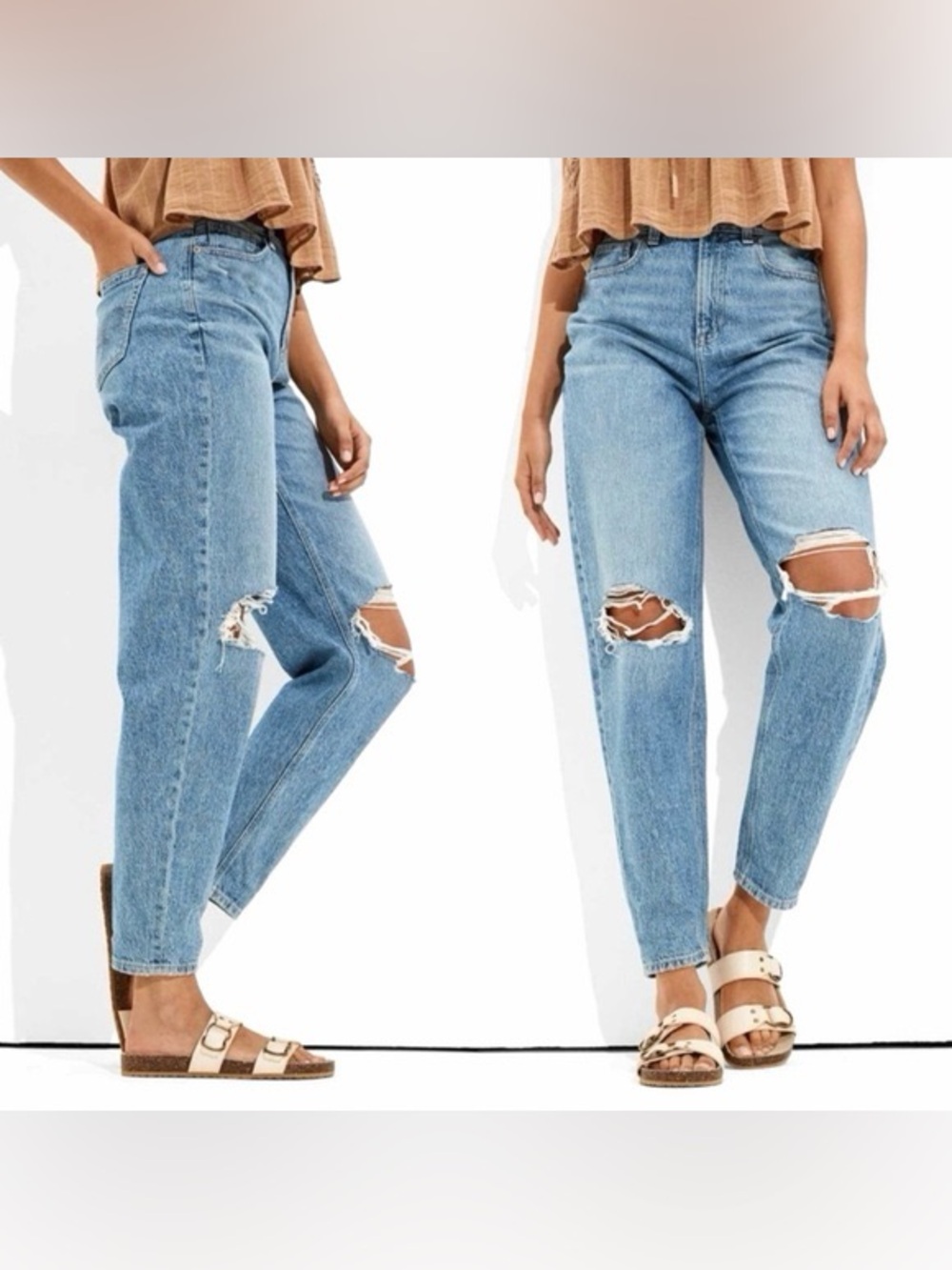American Eagle Ripped Mom Jeans Size 6 Regular Medium Wash